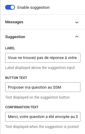 FAQtastic : Activer les suggestions et réglages textes
