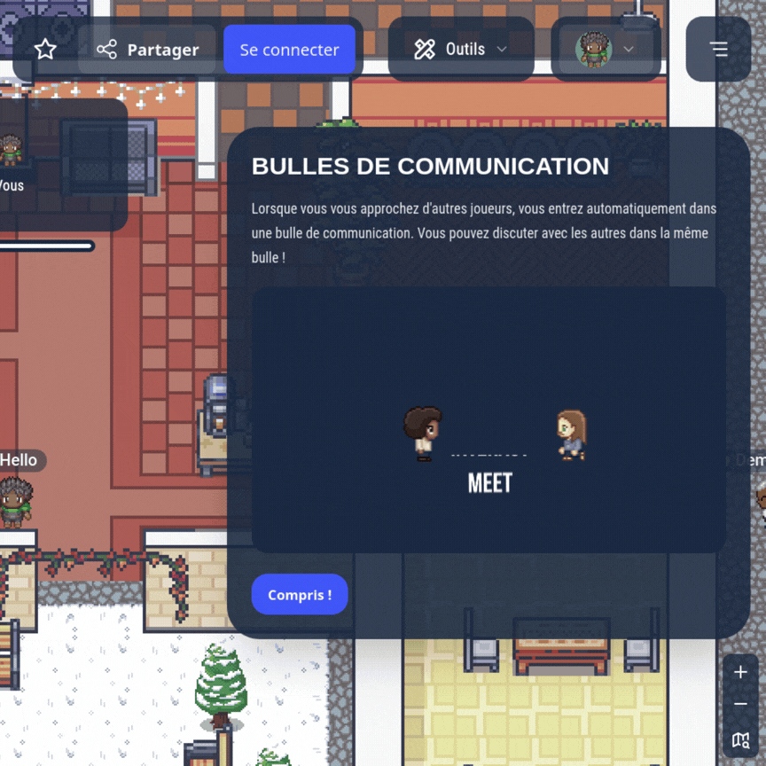 WorkAdventure : animation communiquer avec quelqu'un
