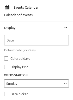 EventPost : bloc Event Calendar réglages