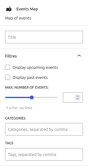 EventPost : bloc Event Map réglages filtres et taxonomies