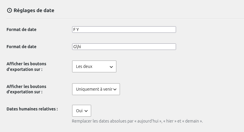EventPost : réglages de date