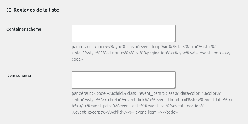 EventPost : réglages de la liste