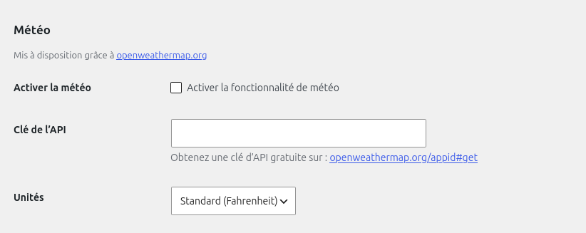 EventPost : réglages météo