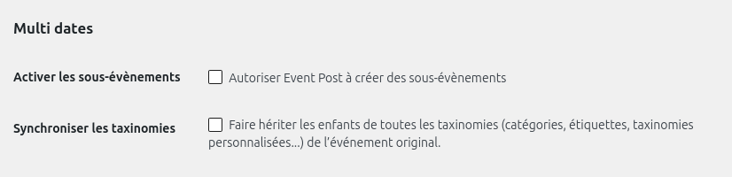 EventPost : réglages Multi dates