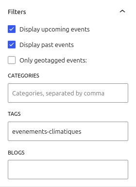 EventPost : bloc Event Timeline réglages filtres