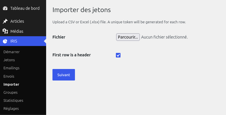 IRIS : importer un fichier