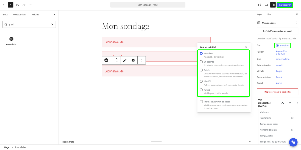 IRIS : état publication d'une page